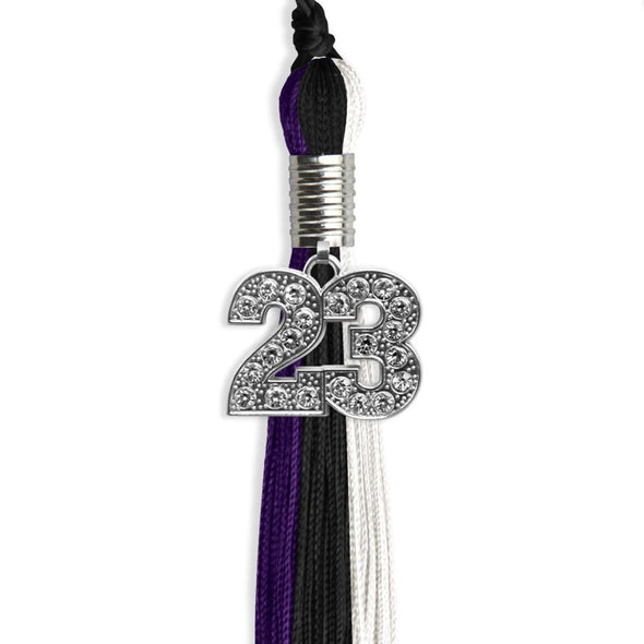 Black/Purple/White Graduation Tassel With Silver Date Drop - Endea Graduation