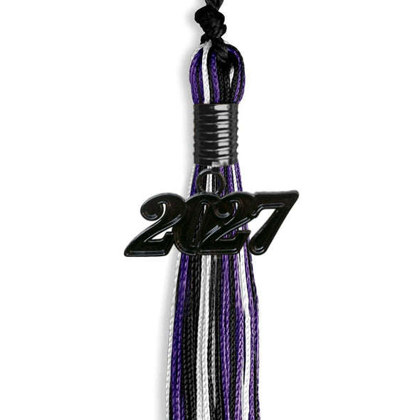 Black/Purple/White Mixed Color Graduation Tassel With Black Date Drop - Endea Graduation
