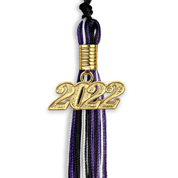 Black/Purple/White Mixed Color Graduation Tassel With Gold Date Drop - Endea Graduation