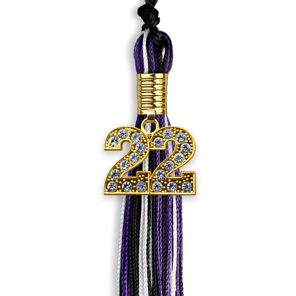 Black/Purple/White Mixed Color Graduation Tassel With Gold Date Drop - Endea Graduation