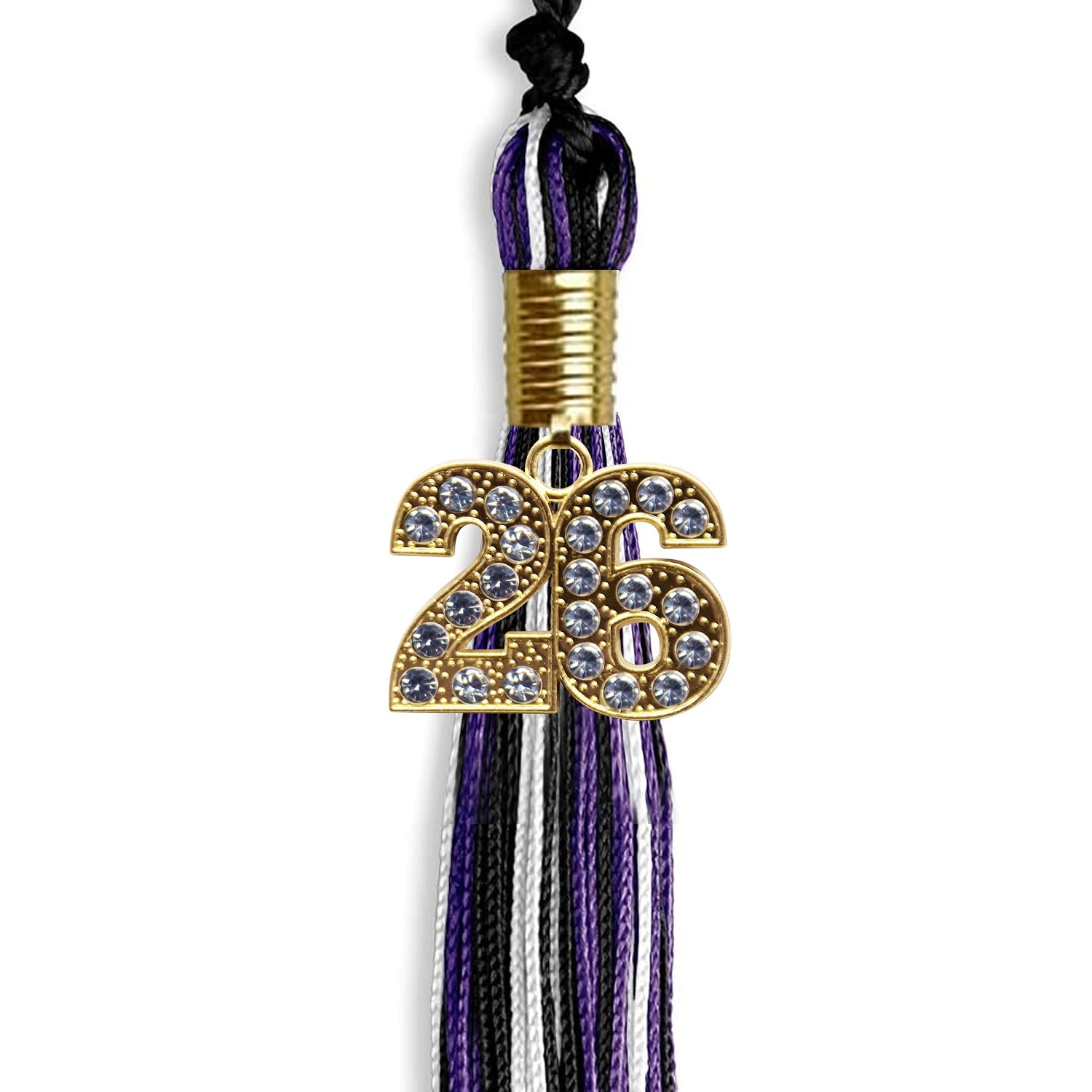 Black/Purple/White Mixed Color Graduation Tassel With Gold Date Drop - Endea Graduation