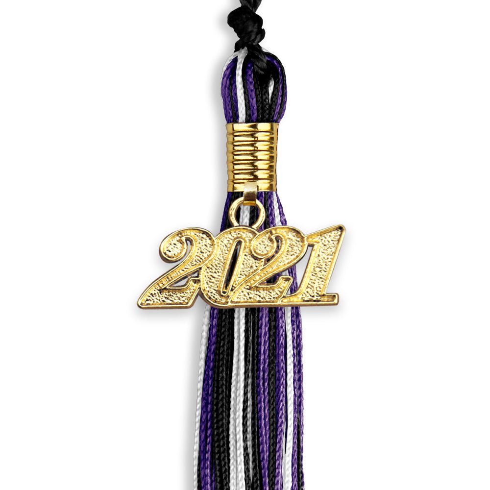 Black/Purple/White Mixed Color Graduation Tassel With Gold Date Drop - Endea Graduation