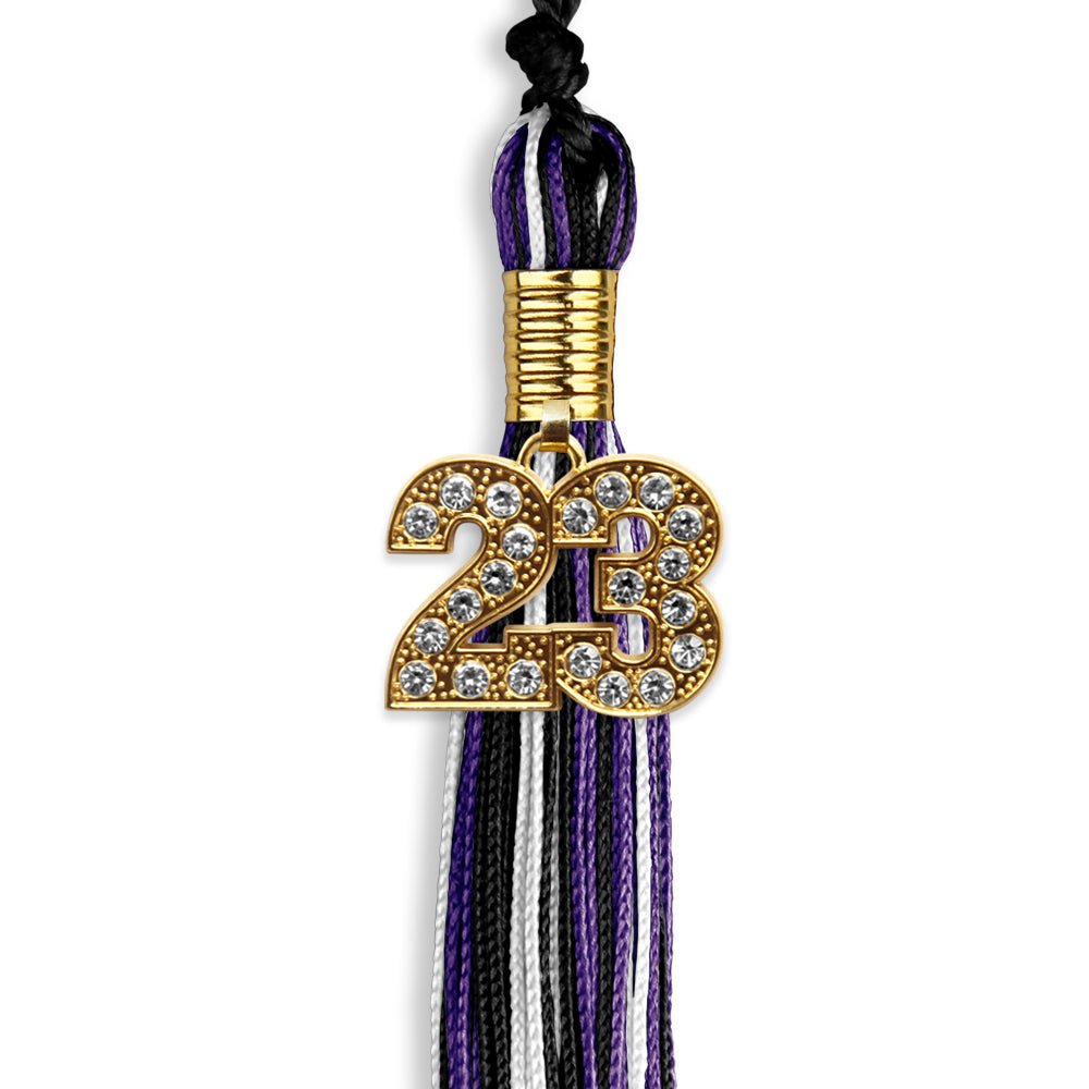 Black/Purple/White Mixed Color Graduation Tassel With Gold Date Drop - Endea Graduation