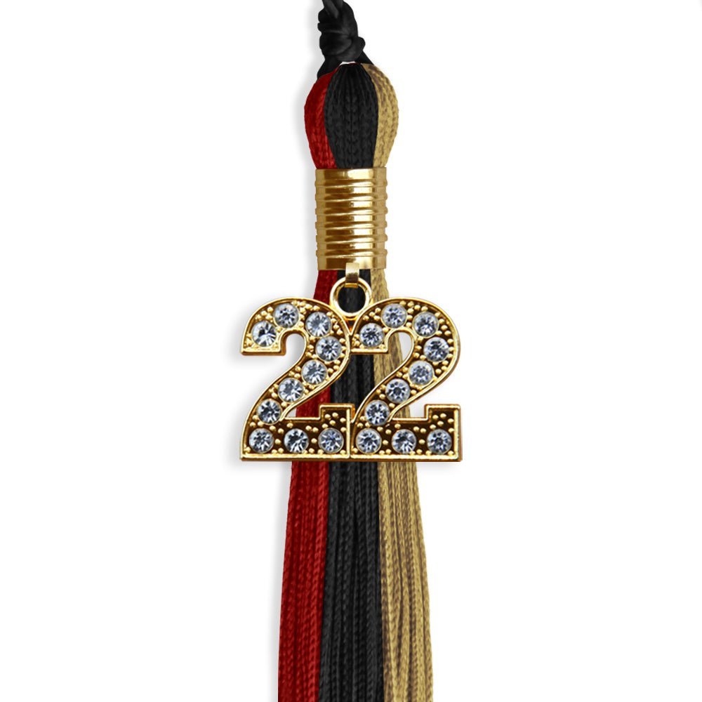 Black/Red/Antique Gold Graduation Tassel With Gold Date Drop - Endea Graduation