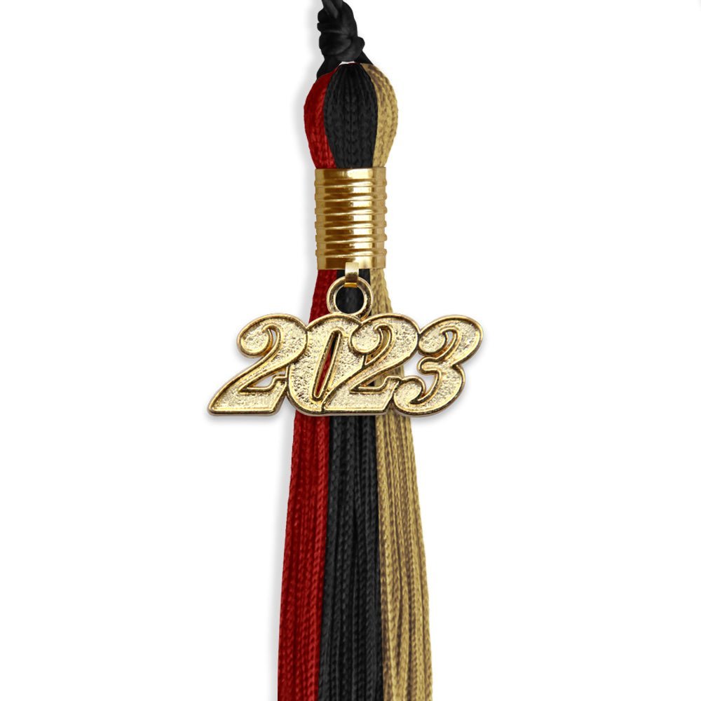 Black/Red/Antique Gold Graduation Tassel With Gold Date Drop - Endea Graduation