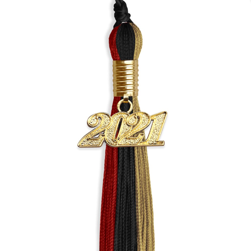 Black/Red/Antique Gold Graduation Tassel With Gold Date Drop - Endea Graduation