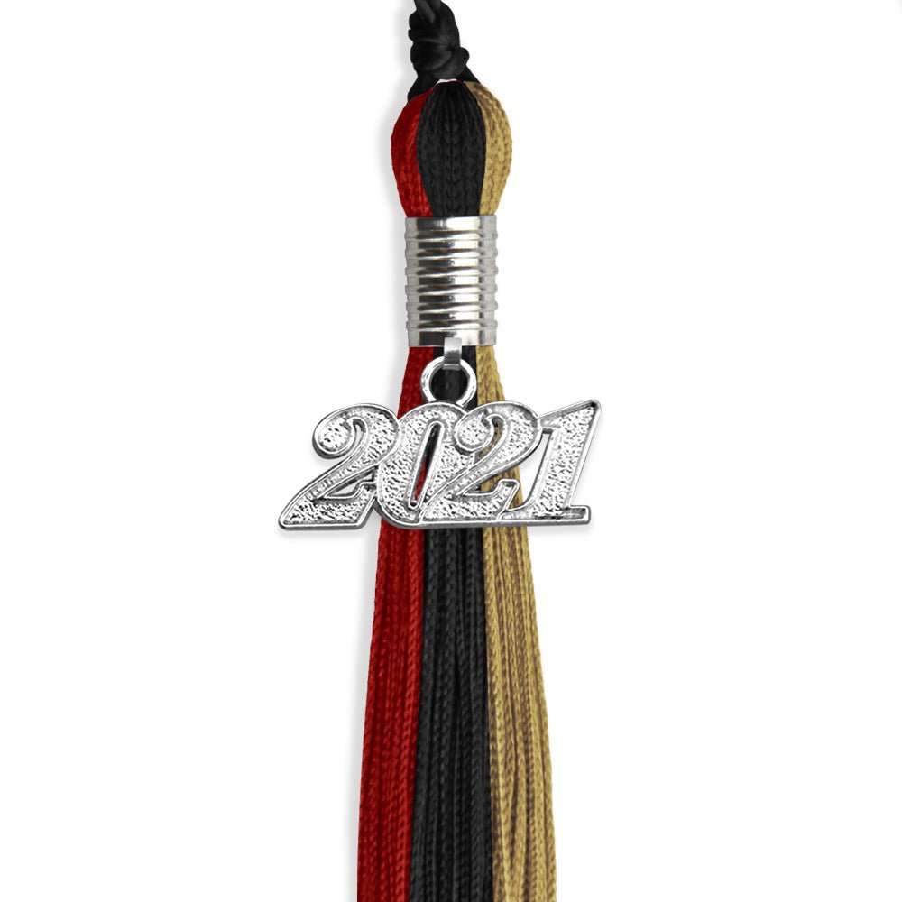 Black/Red/Antique Gold Graduation Tassel With Silver Date Drop - Endea Graduation