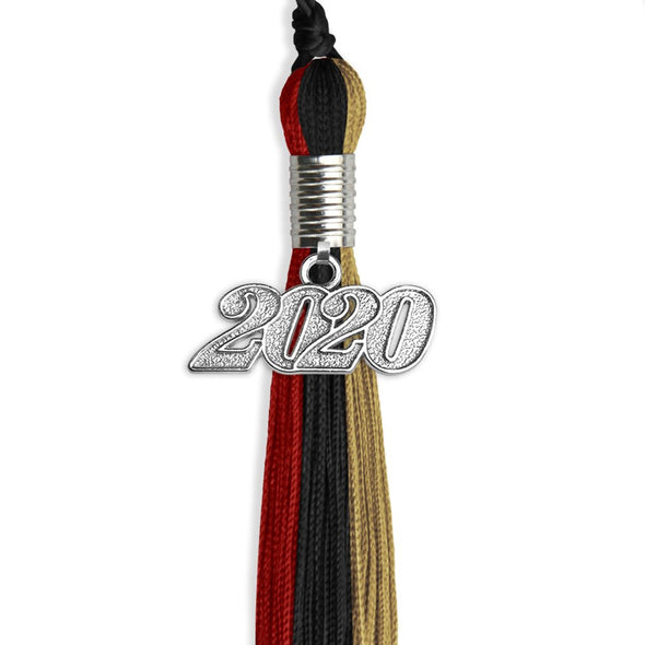 Black/Red/Antique Gold Graduation Tassel With Silver Date Drop - Endea Graduation