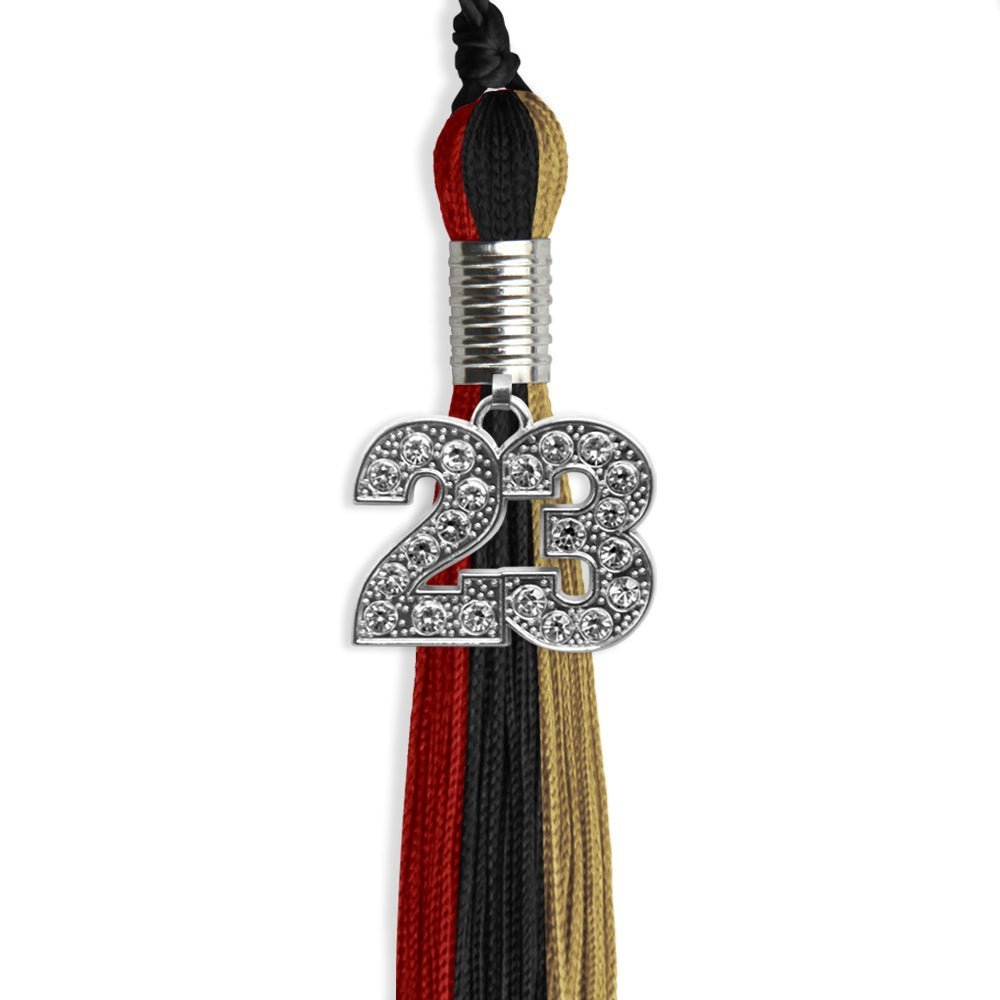 Black/Red/Antique Gold Graduation Tassel With Silver Date Drop - Endea Graduation