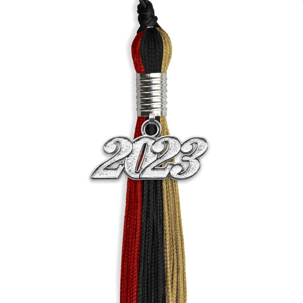 Black/Red/Antique Gold Graduation Tassel With Silver Date Drop - Endea Graduation