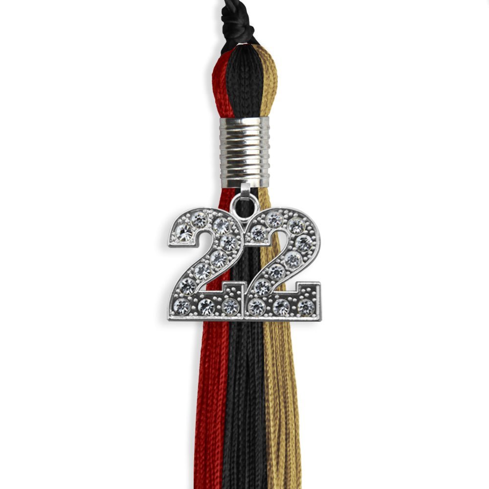 Black/Red/Antique Gold Graduation Tassel With Silver Date Drop - Endea Graduation