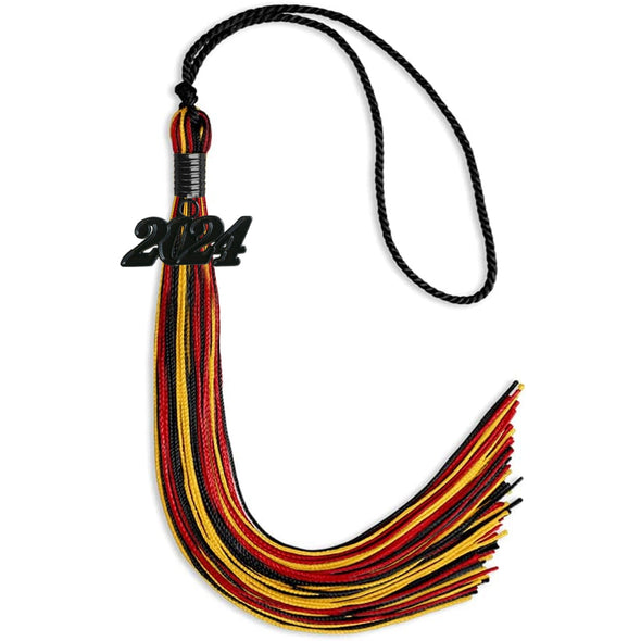 Black/Red/Gold Mixed Color Graduation Tassel With Black Date Drop - Endea Graduation