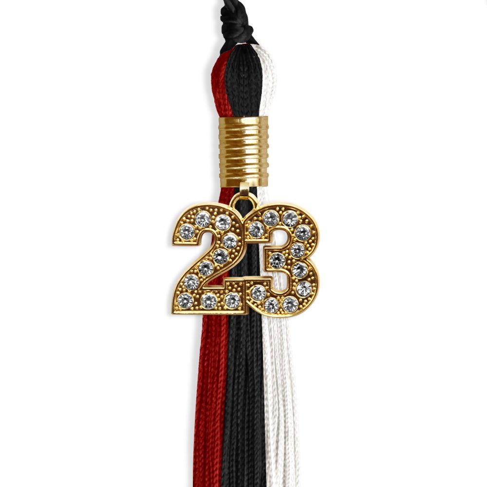 Black/Red/White Graduation Tassel With Gold Date Drop - Endea Graduation