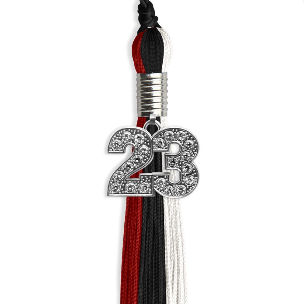 Black/Red/White Graduation Tassel With Silver Date Drop - Endea Graduation