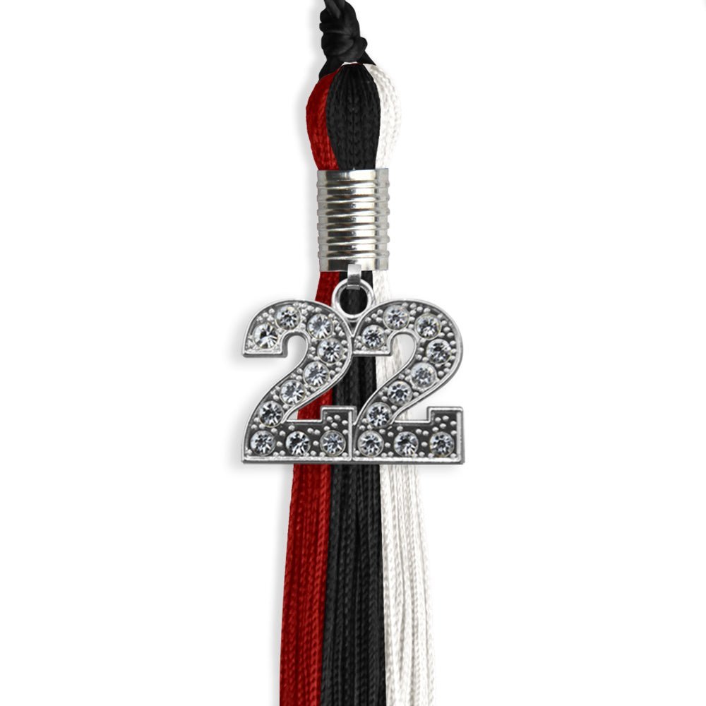 Black/Red/White Graduation Tassel With Silver Date Drop - Endea Graduation