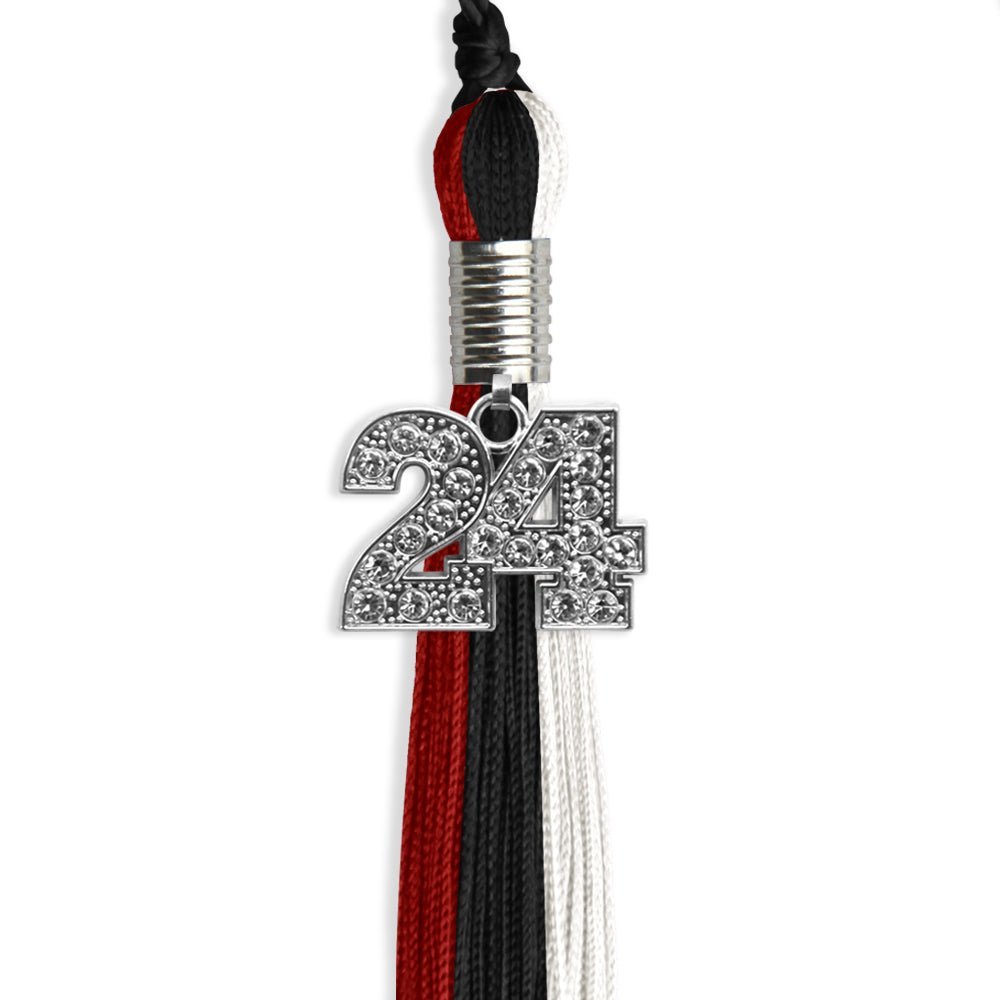 Black/Red/White Graduation Tassel With Silver Date Drop - Endea Graduation