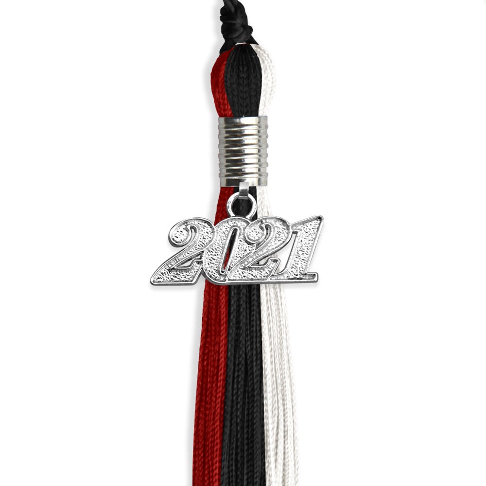 Black/Red/White Graduation Tassel With Silver Date Drop - Endea Graduation