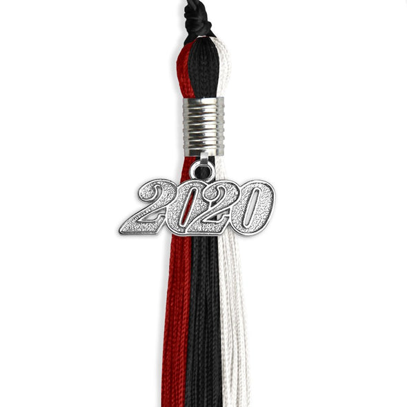 Black/Red/White Graduation Tassel With Silver Date Drop - Endea Graduation
