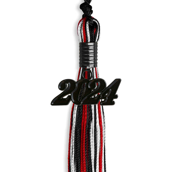 Black/Red/White Mixed Color Graduation Tassel With Black Date Drop - Endea Graduation