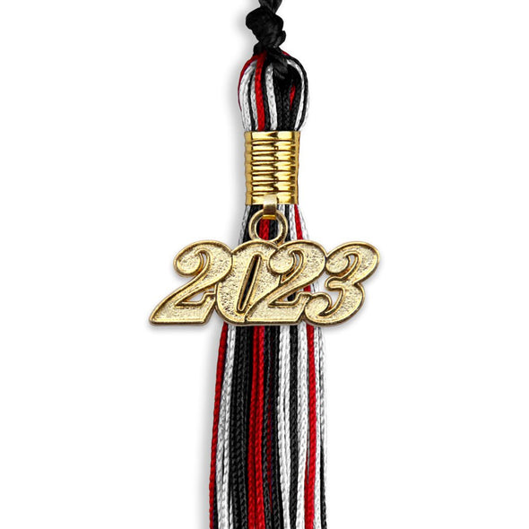 Black/Red/White Mixed Color Graduation Tassel With Gold Date Drop - Endea Graduation