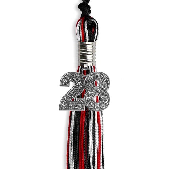 Black/Red/White Mixed Color Graduation Tassel With Silver Date Drop - Endea Graduation