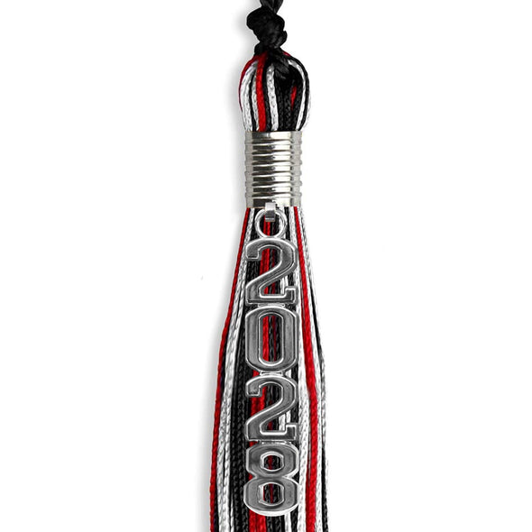 Black/Red/White Mixed Color Graduation Tassel With Silver Stacked Date Drop - Endea Graduation
