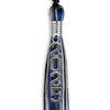 Black/Royal Blue/Silver Graduation Tassel With Silver Stacked Date Drop - Endea Graduation