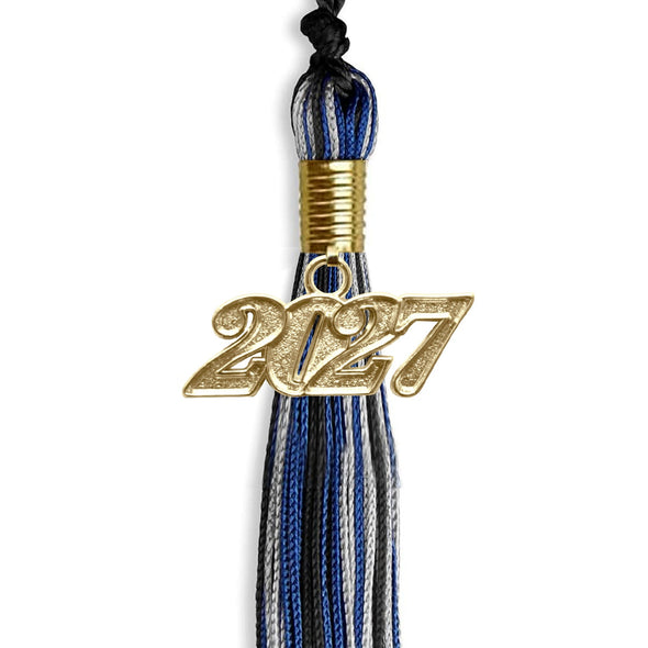 Black/Royal Blue/Silver Mixed Color Graduation Tassel With Gold Date Drop - Endea Graduation