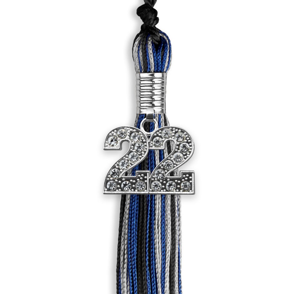 Black/Royal Blue/Silver Mixed Color Graduation Tassel With Silver Date Drop - Endea Graduation