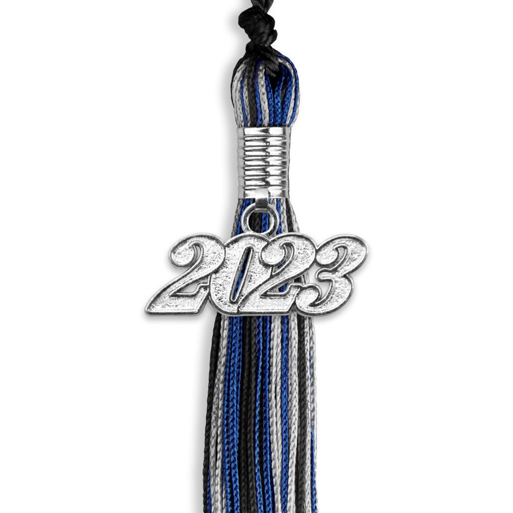 Black/Royal Blue/Silver Mixed Color Graduation Tassel With Silver Date Drop - Endea Graduation