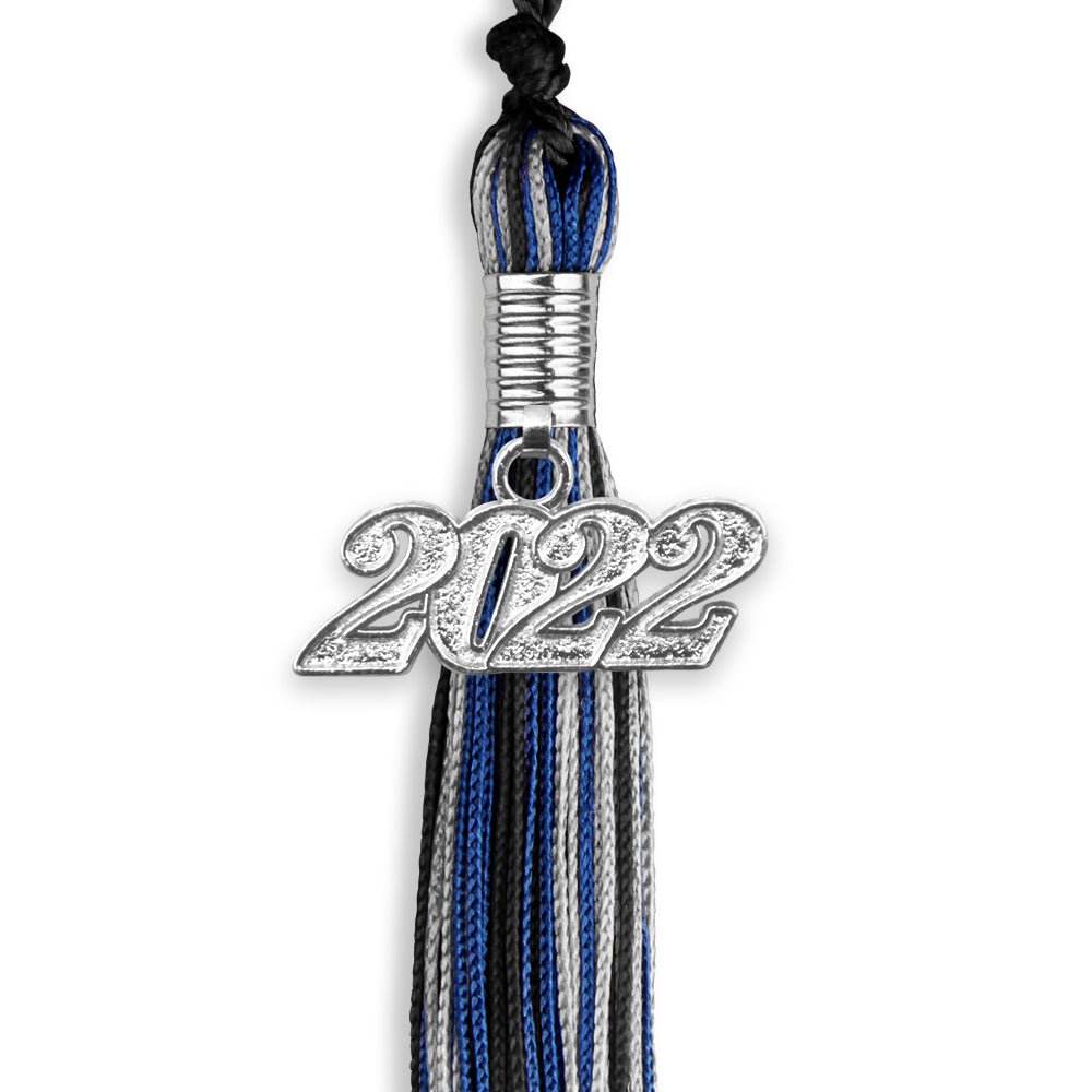 Black/Royal Blue/Silver Mixed Color Graduation Tassel With Silver Date Drop - Endea Graduation