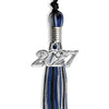 Black/Royal Blue/Silver Mixed Color Graduation Tassel With Silver Date Drop - Endea Graduation