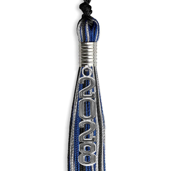 Black/Royal Blue/Silver Mixed Color Graduation Tassel With Silver Stacked Date Drop - Endea Graduation