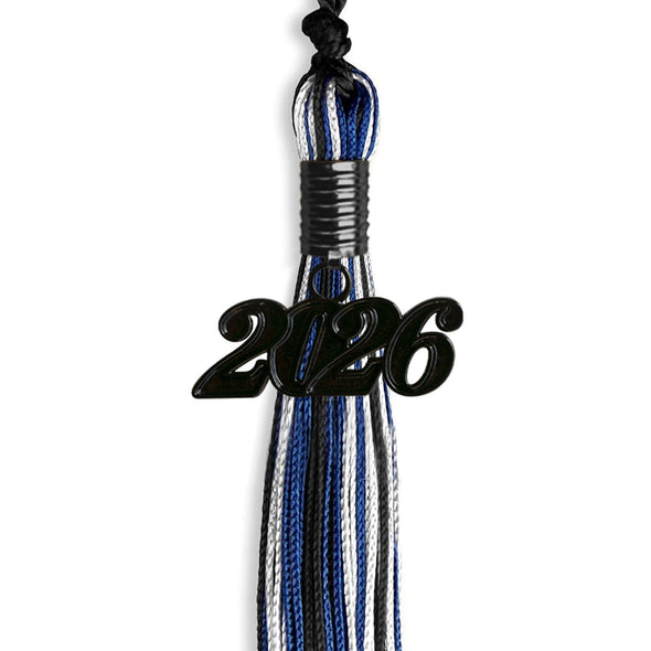 Black/Royal Blue/White Mixed Color Graduation Tassel With Black Date Drop - Endea Graduation