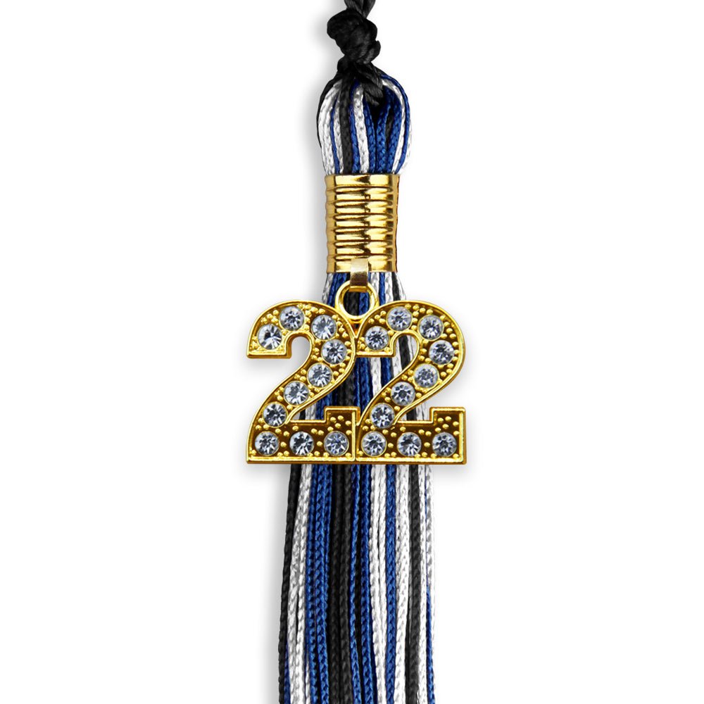 Black/Royal Blue/White Mixed Color Graduation Tassel With Gold Date Drop - Endea Graduation