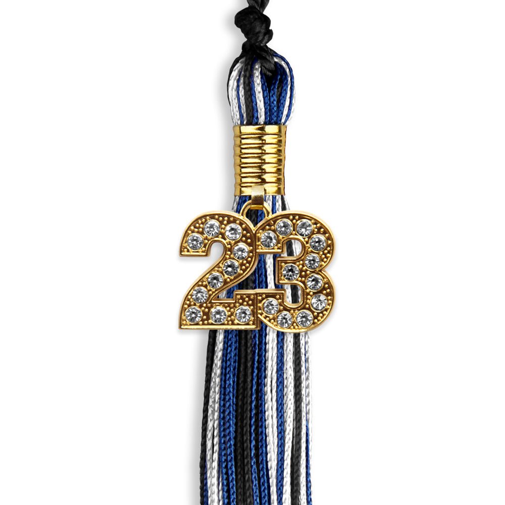 Black/Royal Blue/White Mixed Color Graduation Tassel With Gold Date Drop - Endea Graduation