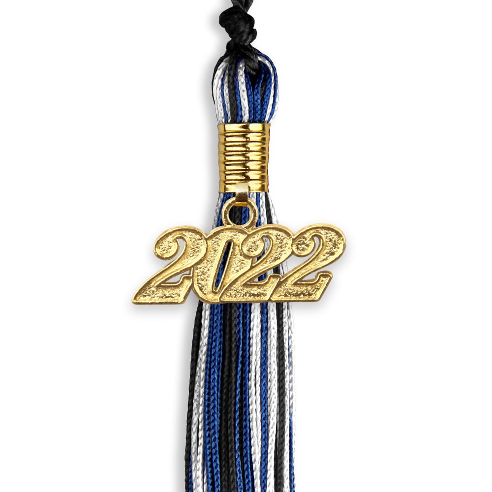 Black/Royal Blue/White Mixed Color Graduation Tassel With Gold Date Drop - Endea Graduation