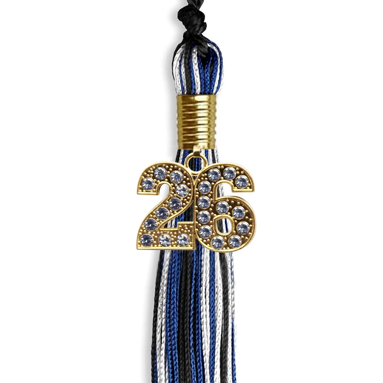 Black/Royal Blue/White Mixed Color Graduation Tassel With Gold Date Drop - Endea Graduation