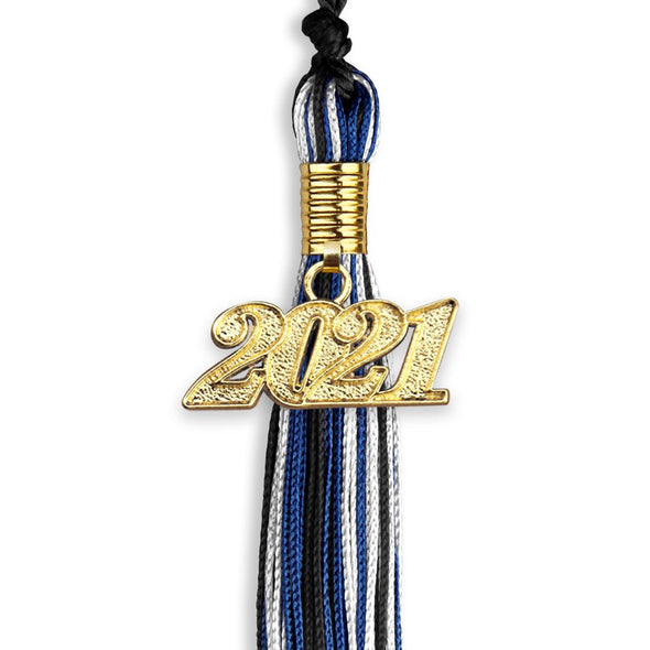 Black/Royal Blue/White Mixed Color Graduation Tassel With Gold Date Drop - Endea Graduation