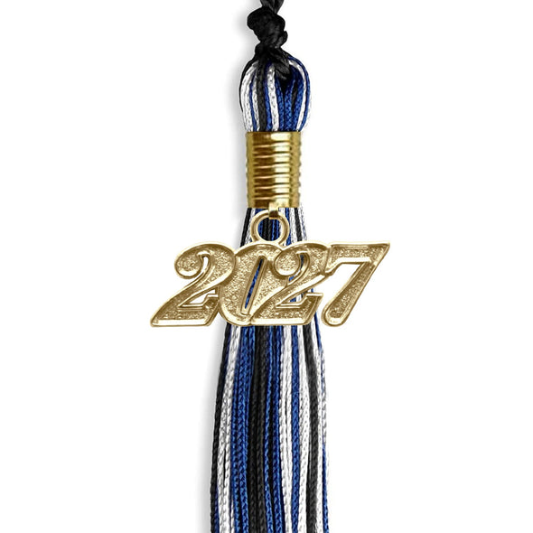 Black/Royal Blue/White Mixed Color Graduation Tassel With Gold Date Drop - Endea Graduation