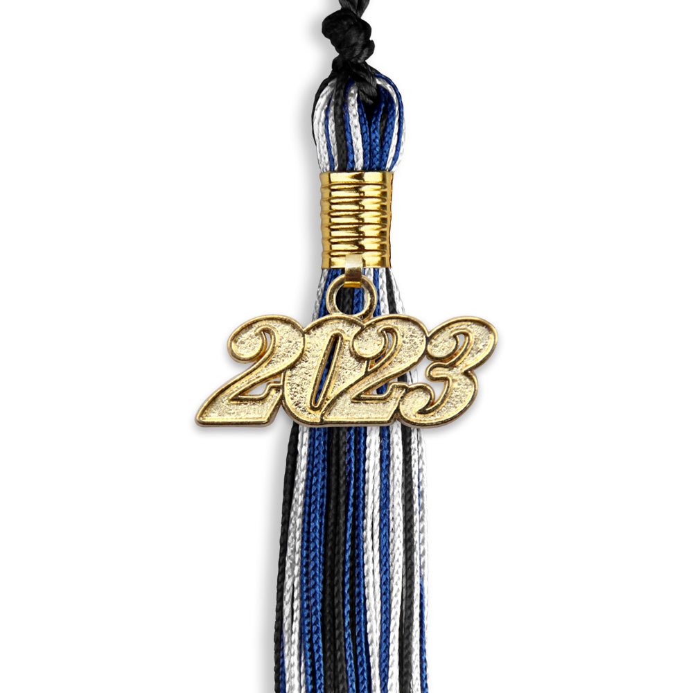 Black/Royal Blue/White Mixed Color Graduation Tassel With Gold Date Drop - Endea Graduation