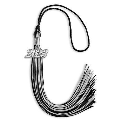 Black/Silver Mixed Color Graduation Tassel With Silver Date Drop - Endea Graduation