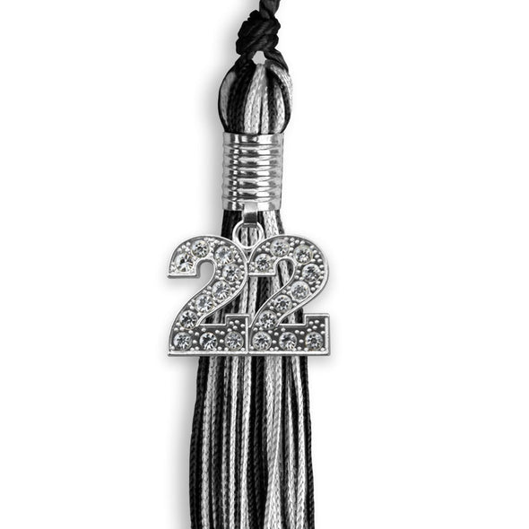 Black/Silver Mixed Color Graduation Tassel With Silver Date Drop - Endea Graduation