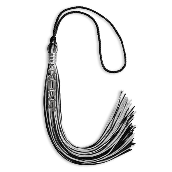 Black/Silver Mixed Color Graduation Tassel With Stacked Silver Date Drop - Endea Graduation