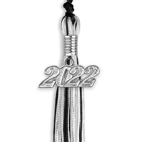Black/Silver/White Mixed Color Graduation Tassel With Silver Date Drop - Endea Graduation
