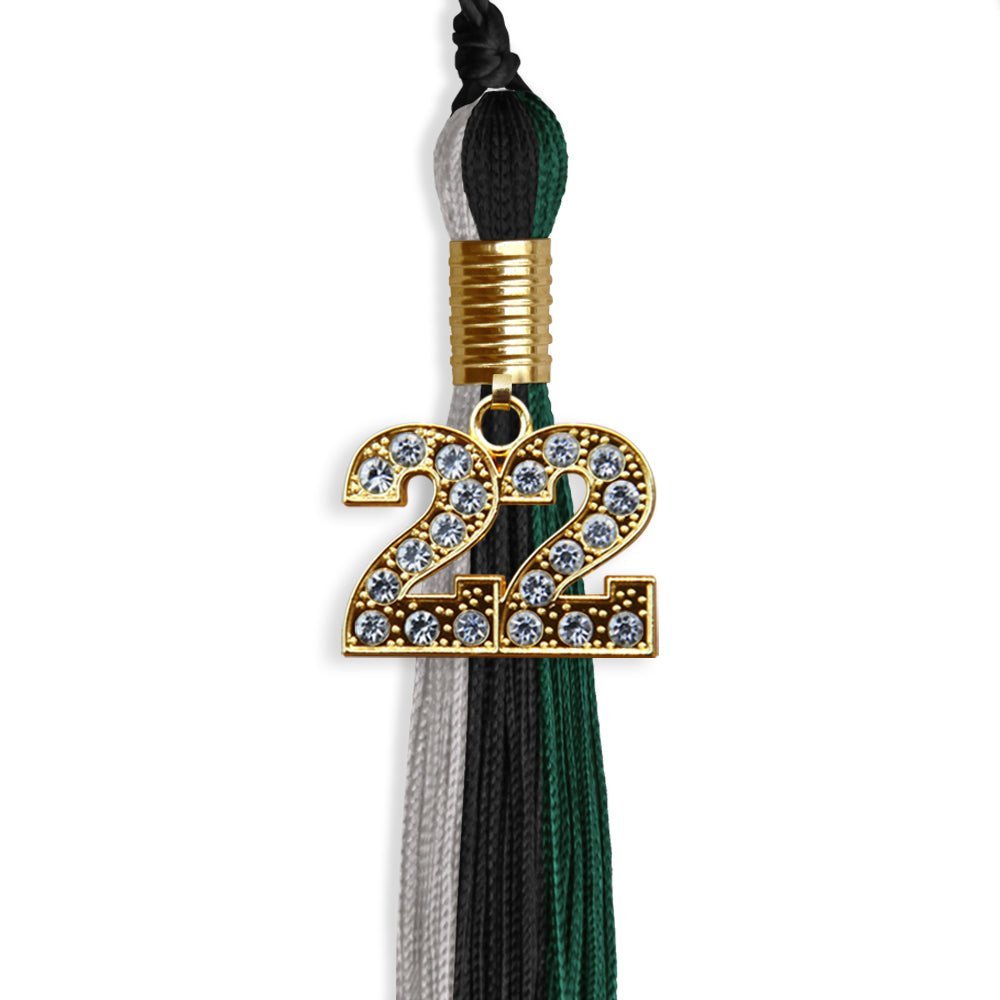 Black/Teal/Grey Graduation Tassel With Gold Date Drop - Endea Graduation