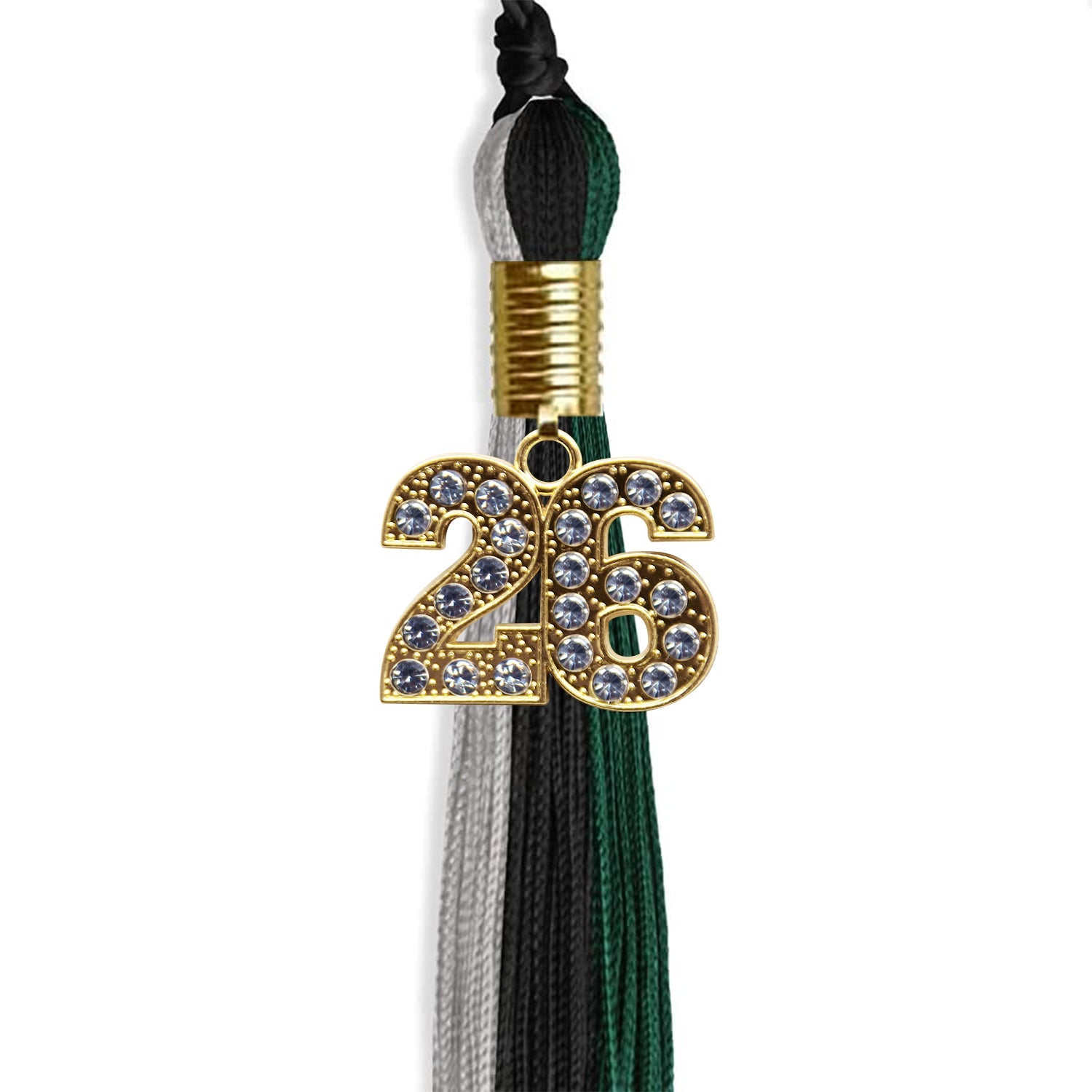 Black/Teal/Grey Graduation Tassel With Gold Date Drop - Endea Graduation