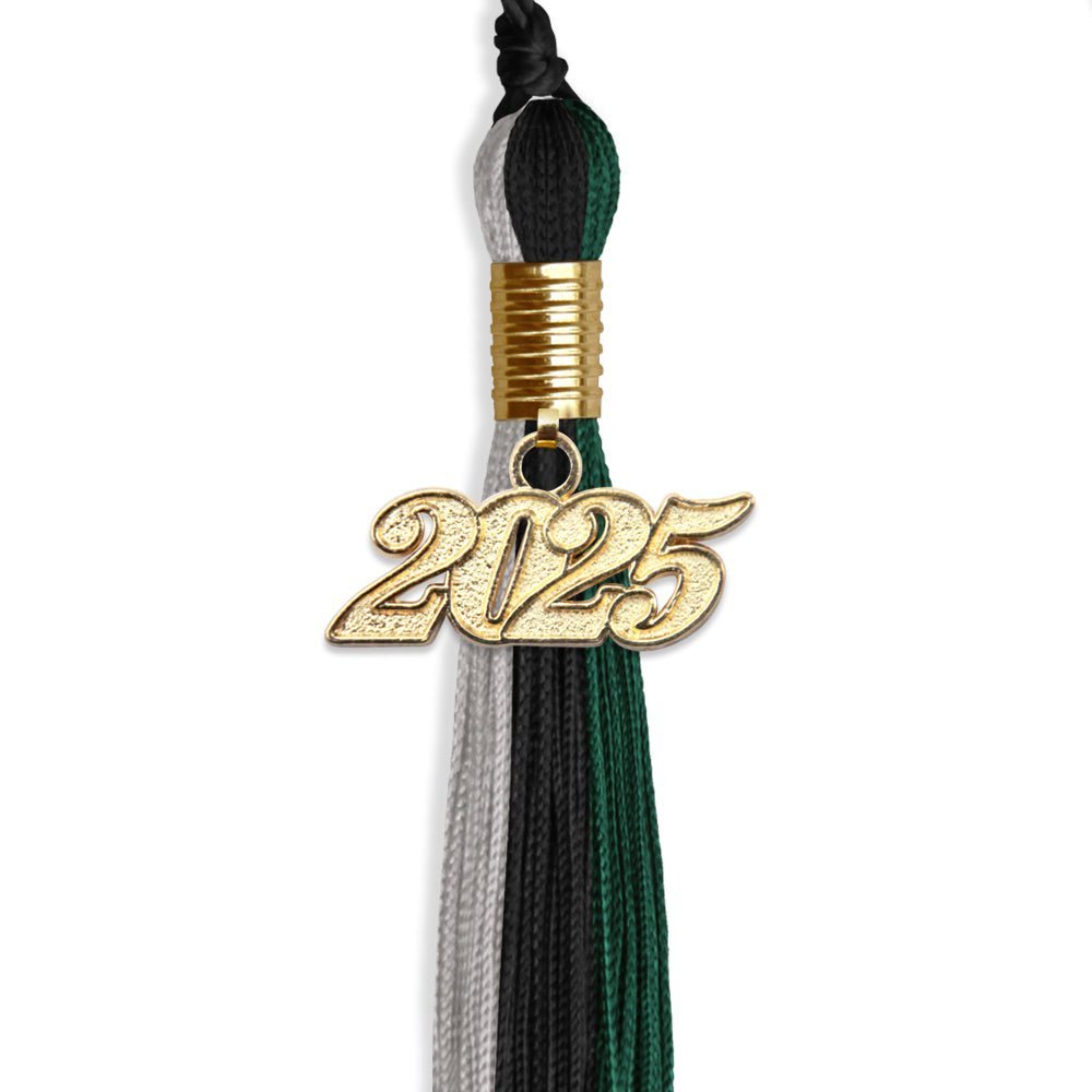 Black/Teal/Grey Graduation Tassel With Gold Date Drop - Endea Graduation