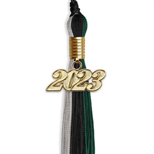 Black/Teal/Grey Graduation Tassel With Gold Date Drop - Endea Graduation