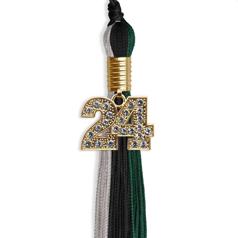 Black/Teal/Grey Graduation Tassel With Gold Date Drop - Endea Graduation